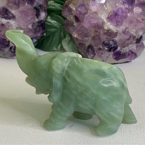 Vintage Green Jade Stone Hand Carved Elephant Figurine Lucky Statue Pet 5" 255g - Picture 7 of 16